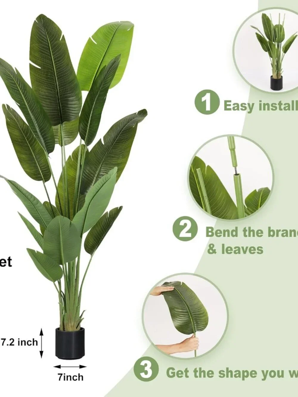 Artificial Tree 7.2Ft Silk Bird of Paradise Large Big Fake Potted Plants Tall